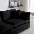 Canapé sectionnel modulaire en chenille noire 4 pièces avec causeuse et poufs
