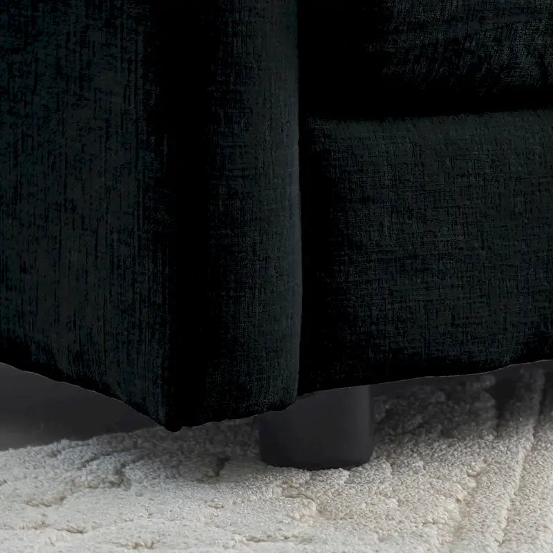 Canapé sectionnel modulaire en chenille noire 4 pièces avec causeuse et poufs