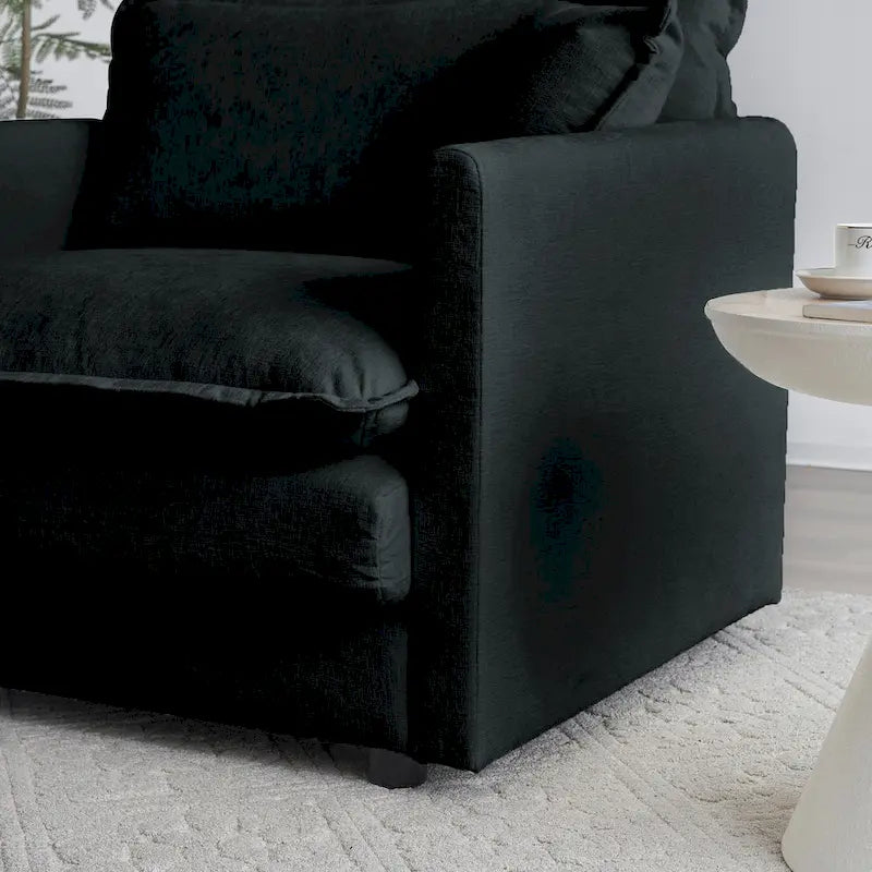 Canapé sectionnel modulaire en chenille noire 4 pièces avec causeuse et poufs