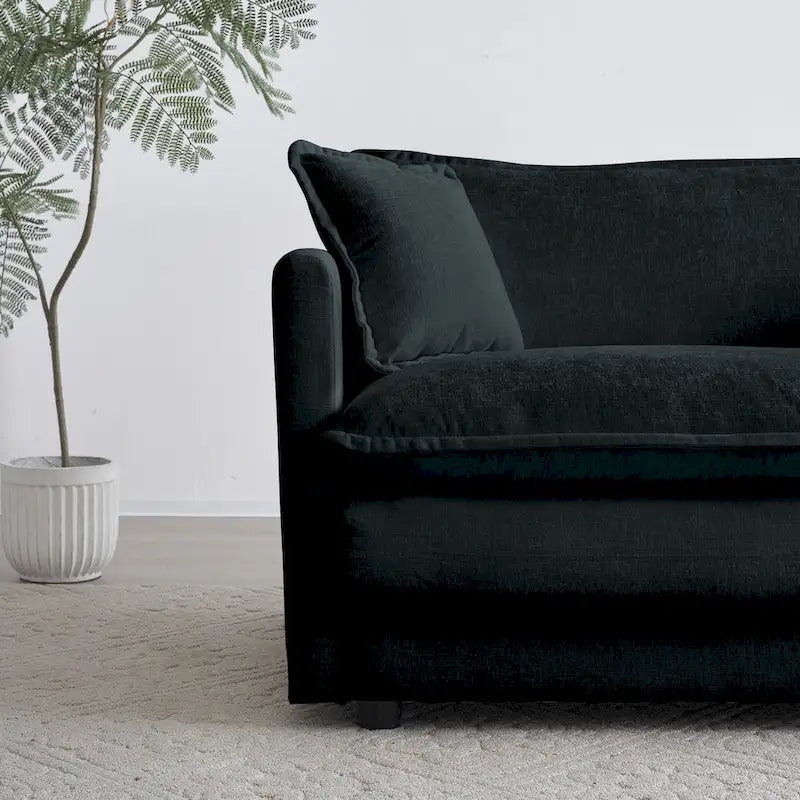 Canapé sectionnel modulaire en chenille noire 4 pièces avec causeuse et poufs