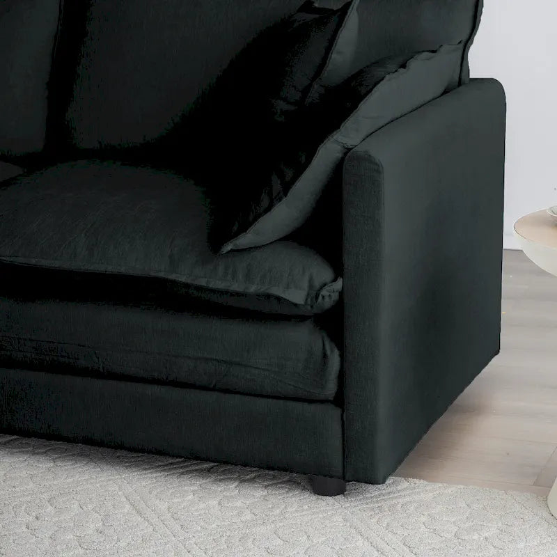 Canapé sectionnel modulaire en chenille noire 4 pièces avec causeuse et poufs