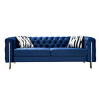 84.25 Button Tufted Upholstered 3-Seater Sofa with Gold Decoration