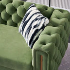 84.25 Button Tufted Upholstered 3-Seater Sofa with Gold Decoration