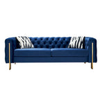 84.25 Button Tufted Upholstered 3-Seater Sofa with Gold Decoration