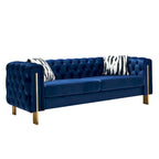 84.25 Button Tufted Upholstered 3-Seater Sofa with Gold Decoration