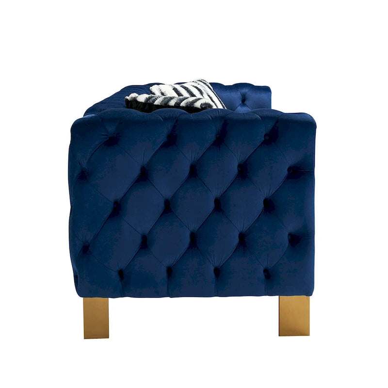 84.25 Button Tufted Upholstered 3-Seater Sofa with Gold Decoration