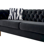 84.25 Button Tufted Upholstered 3-Seater Sofa with Gold Decoration