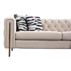 84.25 Button Tufted Upholstered 3-Seater Sofa with Gold Decoration