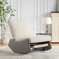 Corduroy Rocker Recliner with Footrest and PU Leather Leg