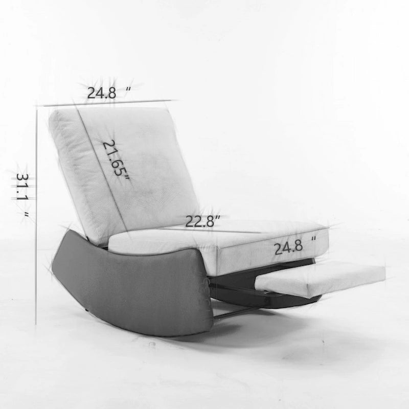 Corduroy Rocker Recliner with Footrest and PU Leather Leg