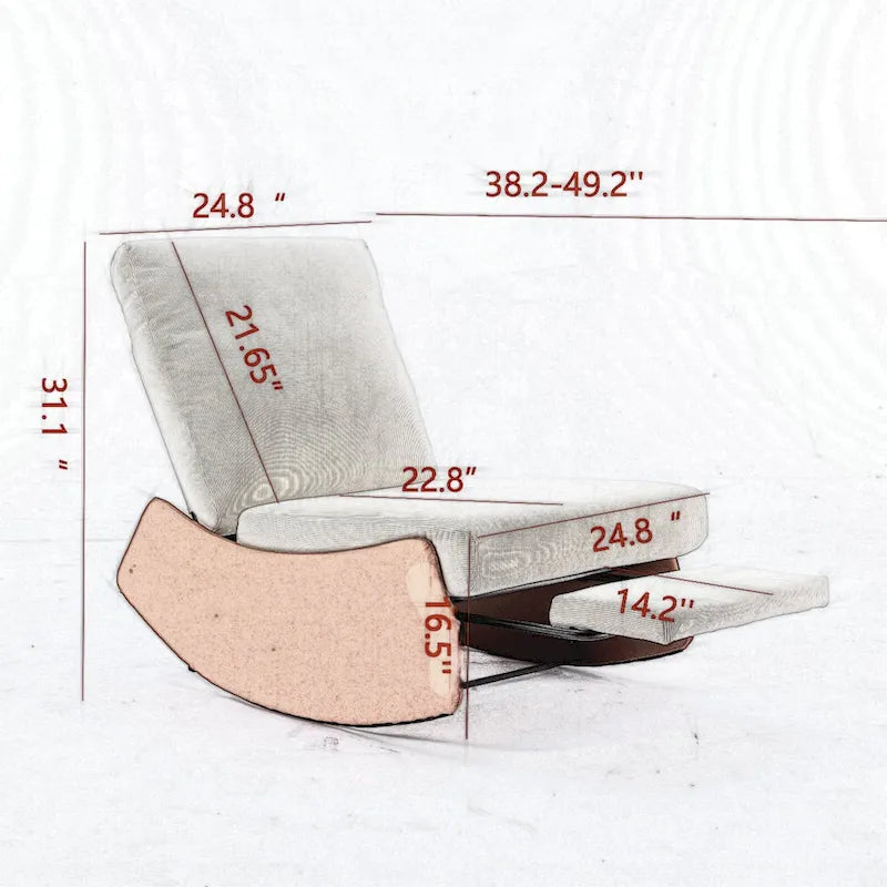 Corduroy Rocker Recliner with Footrest and PU Leather Leg