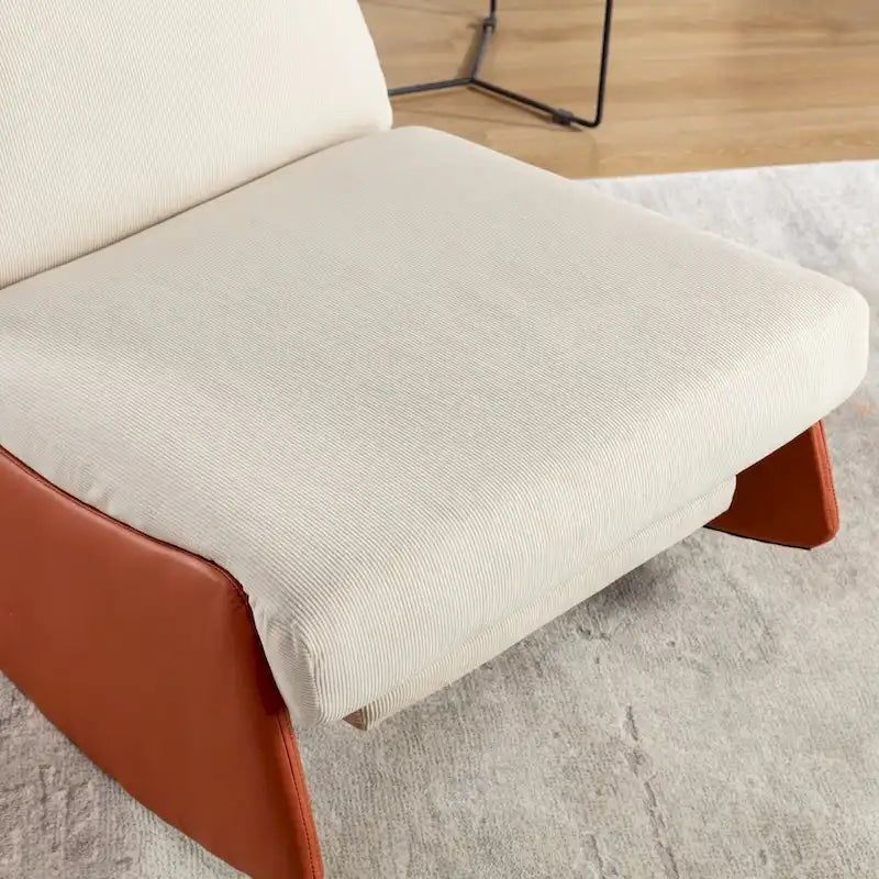 Corduroy Rocker Recliner with Footrest and PU Leather Leg