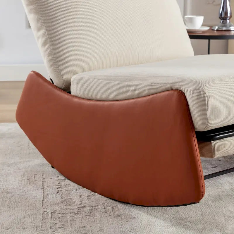 Corduroy Rocker Recliner with Footrest and PU Leather Leg