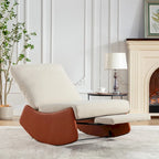 Corduroy Rocker Recliner with Footrest and PU Leather Leg
