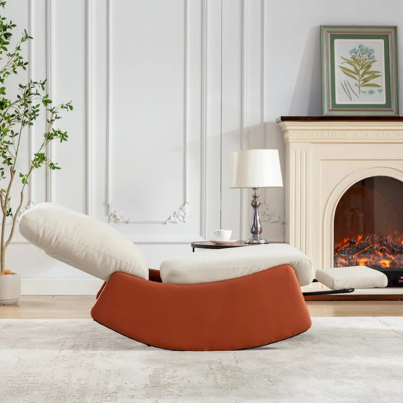 Corduroy Rocker Recliner with Footrest and PU Leather Leg