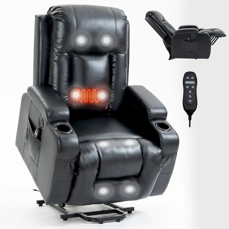 Infinite Position Power Lift Recliner Chair for Elderly, with 8-Point Vibration Massage and Lumbar Heating, USB Charging Port