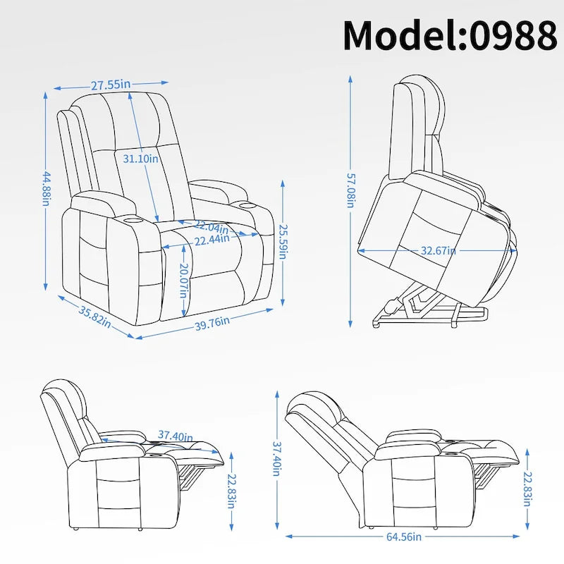 Infinite Position Power Lift Recliner Chair for Elderly, with 8-Point Vibration Massage and Lumbar Heating, USB Charging Port