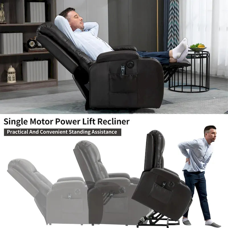 Infinite Position Power Lift Recliner Chair for Elderly, with 8-Point Vibration Massage and Lumbar Heating, USB Charging Port