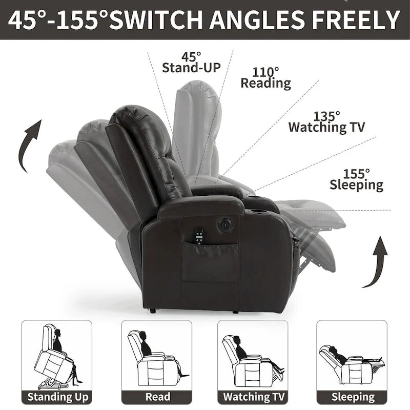 Infinite Position Power Lift Recliner Chair for Elderly, with 8-Point Vibration Massage and Lumbar Heating, USB Charging Port