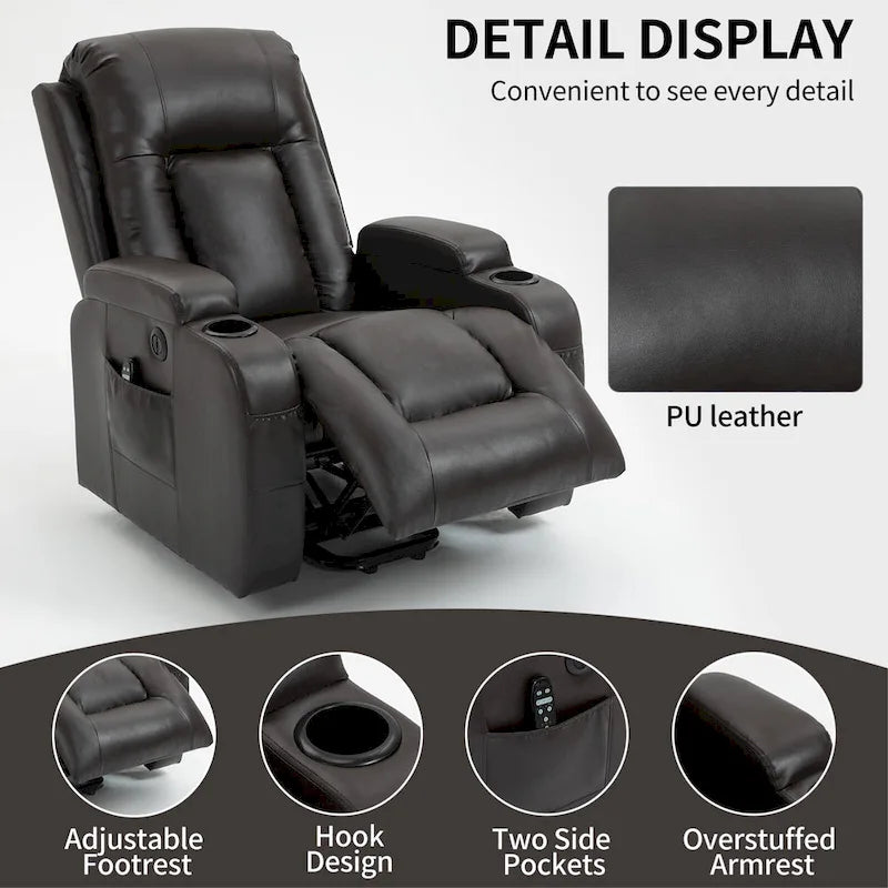 Infinite Position Power Lift Recliner Chair for Elderly, with 8-Point Vibration Massage and Lumbar Heating, USB Charging Port