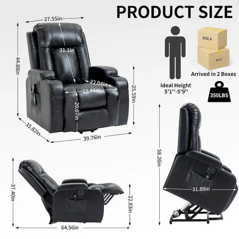 Infinite Position Power Lift Recliner Chair for Elderly, with 8-Point Vibration Massage and Lumbar Heating, USB Charging Port