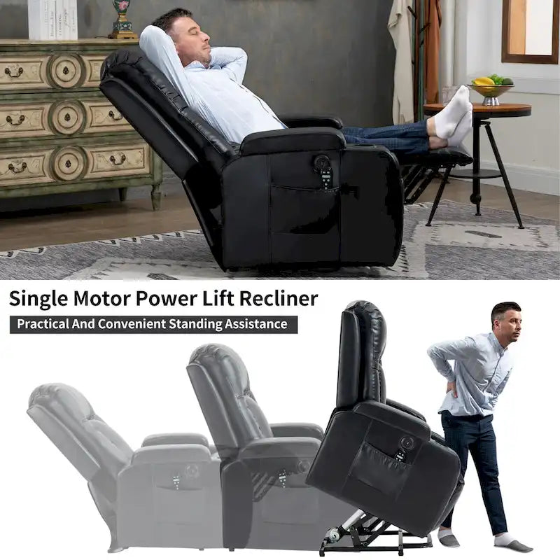 Infinite Position Power Lift Recliner Chair for Elderly, with 8-Point Vibration Massage and Lumbar Heating, USB Charging Port