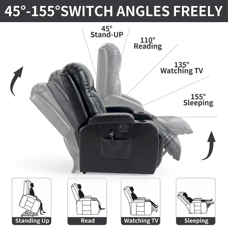Infinite Position Power Lift Recliner Chair for Elderly, with 8-Point Vibration Massage and Lumbar Heating, USB Charging Port
