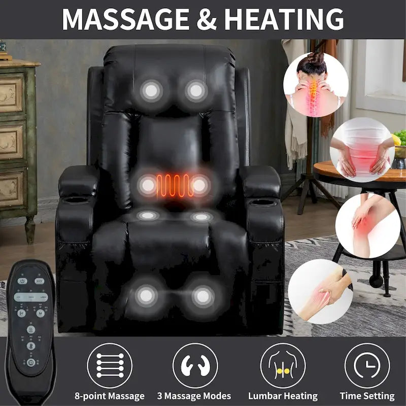 Infinite Position Power Lift Recliner Chair for Elderly, with 8-Point Vibration Massage and Lumbar Heating, USB Charging Port