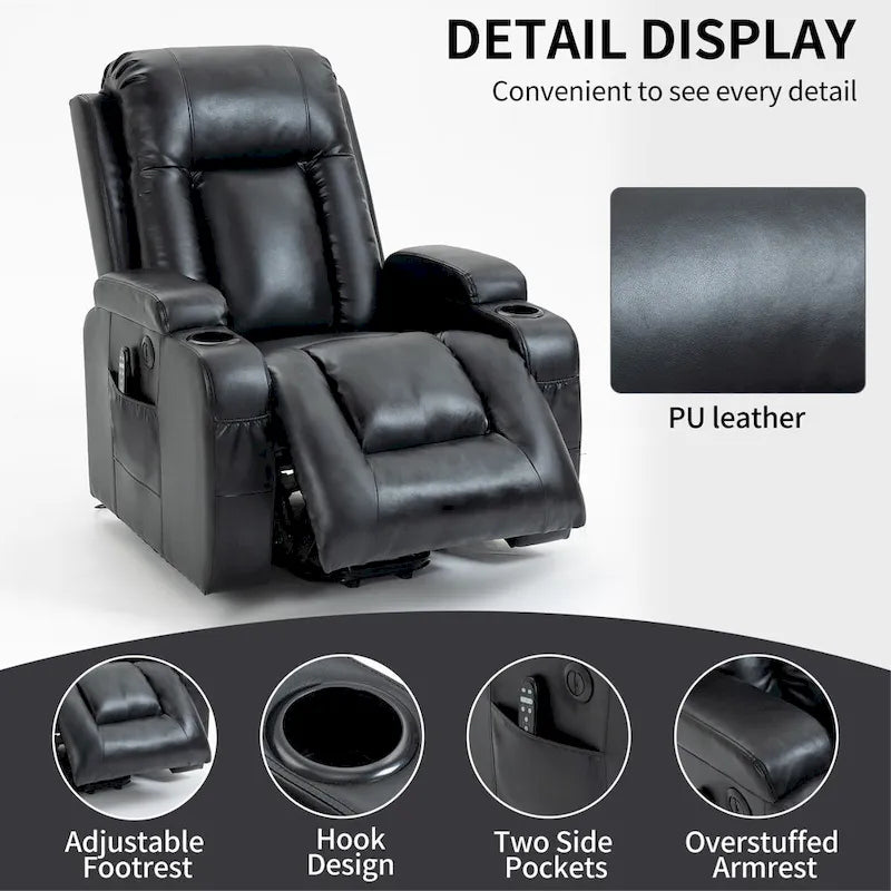 Infinite Position Power Lift Recliner Chair for Elderly, with 8-Point Vibration Massage and Lumbar Heating, USB Charging Port