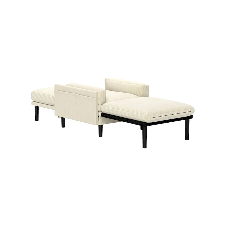 Fauteuil simple convertible multifonctionnel en velours côtelé, Ivoire 30.32, Canapé-lit