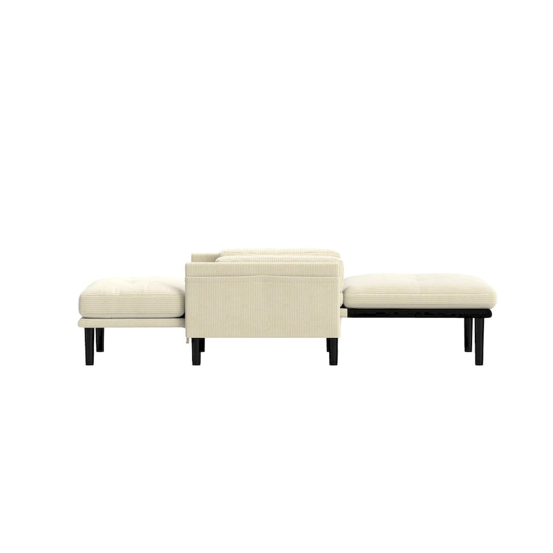 Fauteuil simple convertible multifonctionnel en velours côtelé, Ivoire 30.32, Canapé-lit