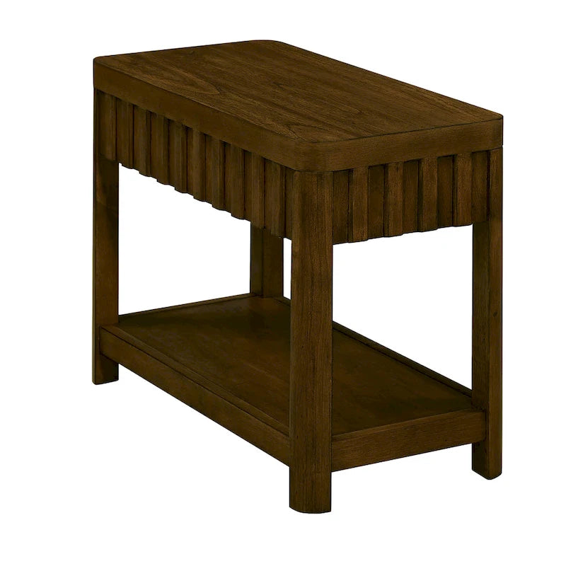 25 Rectangular Farmhouse End Table with Storage Shelf, Sofa Side Table with Solid Wood Legs for Living Room, Bedroom, Office