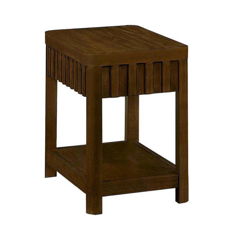 25 Rectangular Farmhouse End Table with Storage Shelf, Sofa Side Table with Solid Wood Legs for Living Room, Bedroom, Office