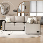 Canapé-lit d'angle convertible moderne avec 2 ports USB, 2 prises de courant et 3 oreillers