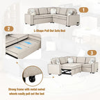 Canapé-lit d'angle convertible moderne avec 2 ports USB, 2 prises de courant et 3 oreillers