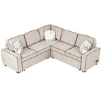 Canapé-lit d'angle convertible moderne avec 2 ports USB, 2 prises de courant et 3 oreillers