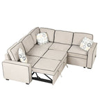 Canapé-lit d'angle convertible moderne avec 2 ports USB, 2 prises de courant et 3 oreillers