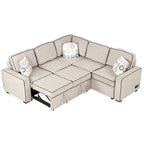 Canapé-lit d'angle convertible moderne avec 2 ports USB, 2 prises de courant et 3 oreillers