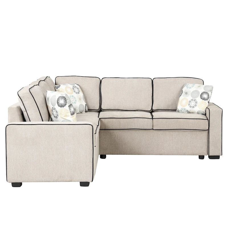 Canapé-lit d'angle convertible moderne avec 2 ports USB, 2 prises de courant et 3 oreillers