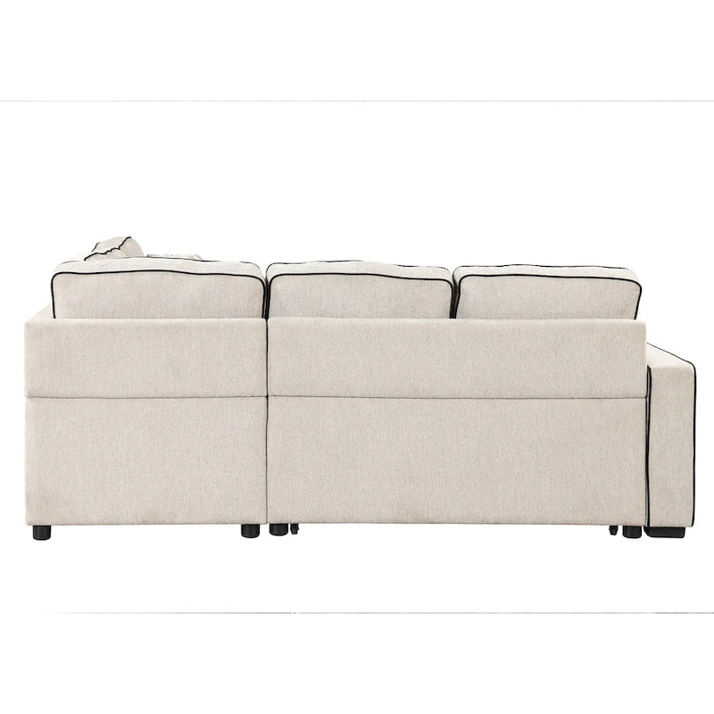 Canapé-lit d'angle convertible moderne avec 2 ports USB, 2 prises de courant et 3 oreillers