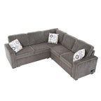 Canapé-lit d'angle convertible moderne avec 2 ports USB, 2 prises de courant et 3 oreillers
