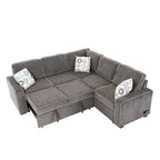 Canapé-lit d'angle convertible moderne avec 2 ports USB, 2 prises de courant et 3 oreillers