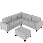 Orisfur. Canapé d'angle modulable en L peu encombrant avec pouf de rangement et porte-gobelets