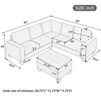 Orisfur. Canapé d'angle modulable en L peu encombrant avec pouf de rangement et porte-gobelets