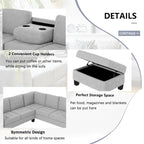 Orisfur. Canapé d'angle modulable en L peu encombrant avec pouf de rangement et porte-gobelets