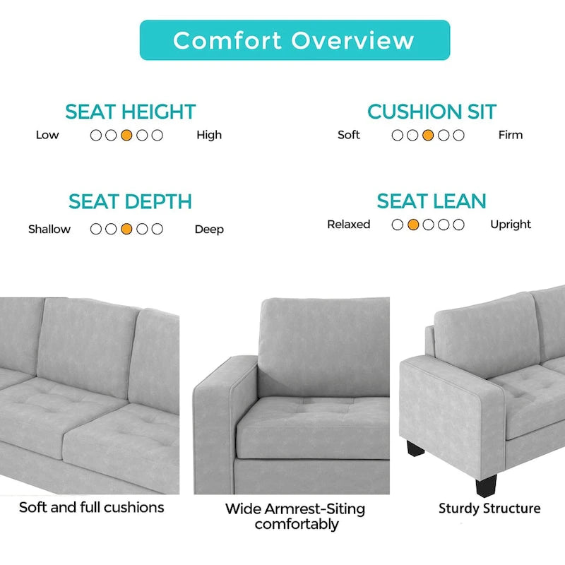 Orisfur. Canapé d'angle modulable en L peu encombrant avec pouf de rangement et porte-gobelets