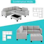 Orisfur. Canapé d'angle modulable en L peu encombrant avec pouf de rangement et porte-gobelets