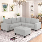Orisfur. Canapé d'angle modulable en L peu encombrant avec pouf de rangement et porte-gobelets