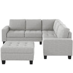 Orisfur. Canapé d'angle modulable en L peu encombrant avec pouf de rangement et porte-gobelets
