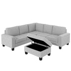 Orisfur. Canapé d'angle modulable en L peu encombrant avec pouf de rangement et porte-gobelets